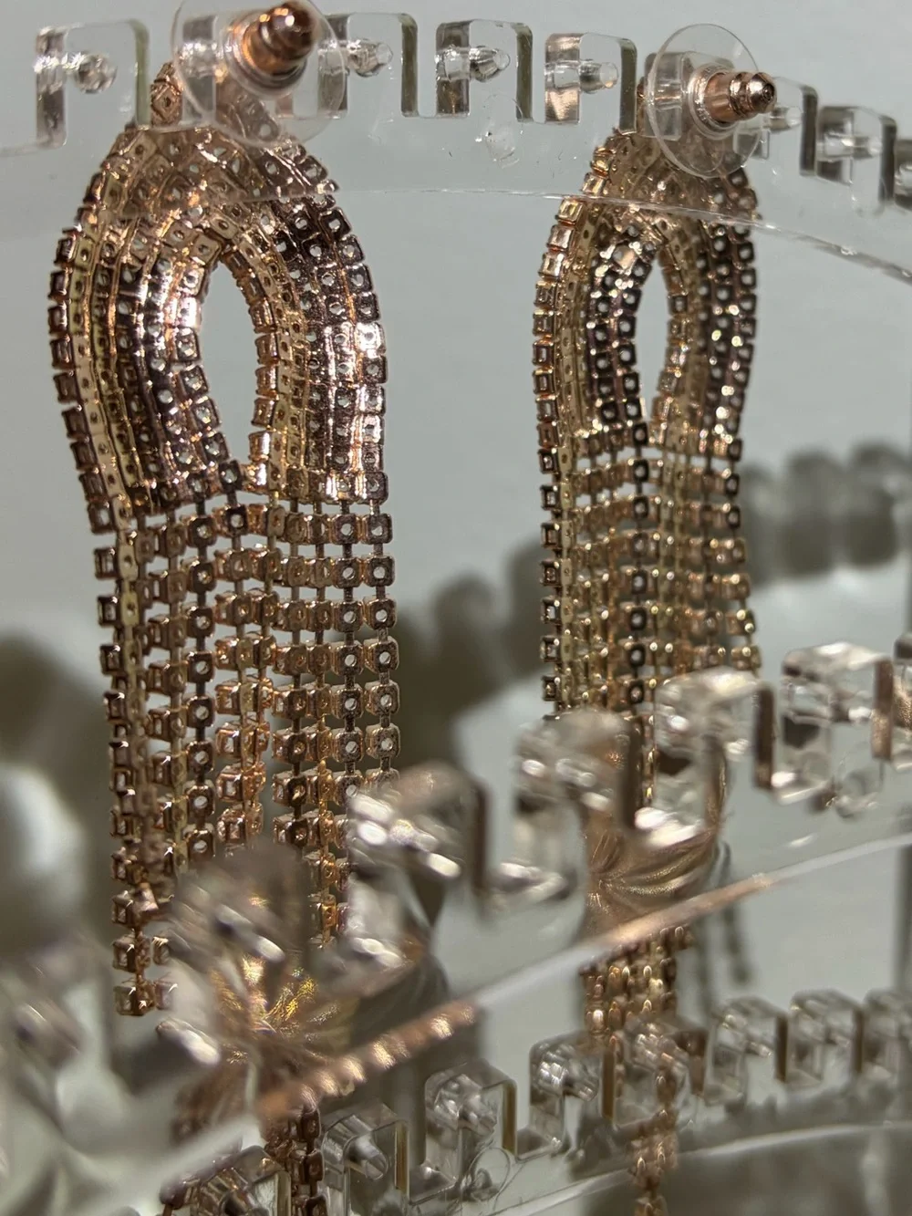 NWOT Rose Gold Crystal Fringe Drop Dangly Chandelier Pierced Earrings